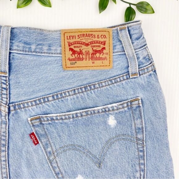 LEVI'S 501 High Rise Denim Shorts distressedSansome Stranger frayed hem 25 - Picture 8 of 11